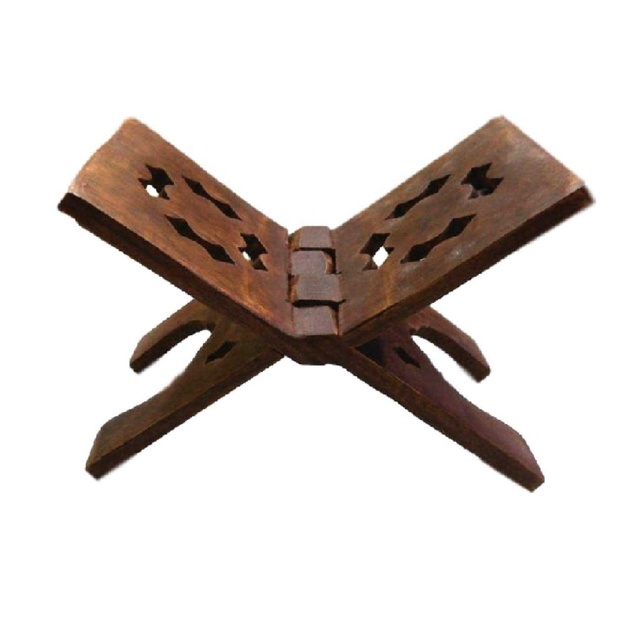 Hand-Carved Brown Wooden Adjustable Holy Book Stand Traditional Design Multi-Functional Religious Bookend Luxury Home Decorative