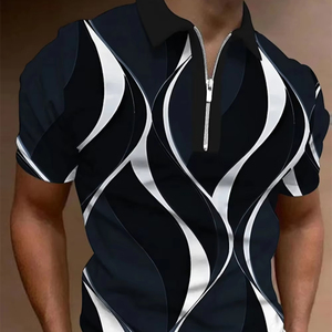 Cremallera para hombre para camisa Diseñador Pantalones cortos de golf Geometría gráfica Estampados lineales Turndown Mangas cortas Jersey Tela Secado rápido - Product Image 6