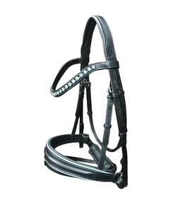 Bride d'équitation équestre en cuir anatomique durable avec des bandeaux en cristal de Bling - Product Image 1