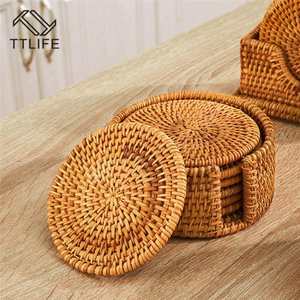 Modern <b>Round</b> Woven Serving Tray with Black Metal Rail <b>Rattan</b> Style <b>Coffee</b> <b>Table</b> Ottoman Tray Poly-Wicker Decorative Platter - Product Image 3