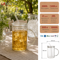 LAKOTTO Tasse moderne en verre borosilicate de 900 ml avec couvercle, paille et motif citron pour service en salle de banquet, verrerie en gros, logo OEM