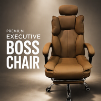 Chaise de bureau de direction Ultimate Comfort avec repose-pieds rétractable - Chaise de bureau inclinable de qualité supérieure en cuir marron pour bureau haut de gamme