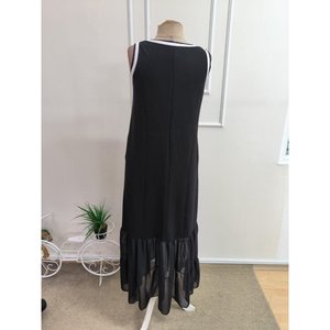 Women's Strappy Round Neck Long <b>Viscose</b> Two-Thread <b>Dress</b> with Chiffon Hem Detail, 35079 - Black - Product Image 5