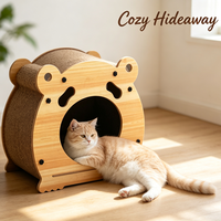 Maison pour chat en carton ondulé en forme d'ours mignon, nid de repos, griffoir interactif, planche à gratter pour chat