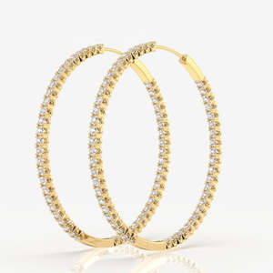 Boucles d'oreilles créoles en or 18 carats avec diamant de laboratoire taille ronde, grand diamant pour un look élégant - Product Image 2