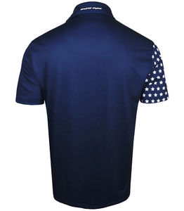 Polo de Golf de Alta Calidad Personalizado con Franja de la Bandera de EE. UU., Polo Azul para Hombre, Spandex de Golf con Estampado por Sublimación, MOQ Bajo - Product Image 4