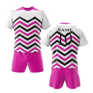 Ensemble maillot et short de rugby, impression par sublimation d'équipe, tissu haute performance résistant, vêtements de sport à col - Product Image 1