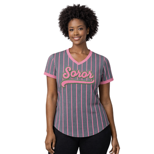 เสื้อเบสบอลสตรี สีเทาเหล็ก สไตล์ Sorority ของกรีก สีชมพูและเขียว สำหรับนักศึกษาหญิง  ลำลอง ทันสมัย - Product Image 1