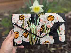 Bolso de mano con cuentas hecho a mano floral, bolso de mano con cuentas de narcisos, bolso de fiesta de noche con cuerda, regalo para ella, bolso de Boda nupcial - Product Image 5