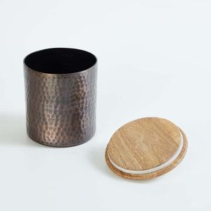 Boîte de rangement en Aluminium texturé Bronze avec couvercle en bois de mangue pour le stockage des aliments aliments secs cuisine décorative hôtel restaurant - Product Image 3