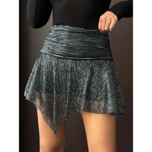 Topshow - Glittery Pleated Asymmetrical <b>Skirt</b> - [object Object] - Product Image 2