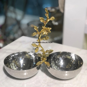 Forme ronde plaquée argent avec des feuilles d'or Design populaire Aluminium Métal Bols de service décoratifs pour aliments et fruits Texture fantaisie - Product Image 6