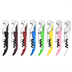 Random Color Corkscrew Doubled Hinged Waiters Wine Key Bottle Opener With Foil Cutter