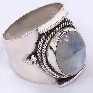 Anillo de cóctel Art Palace de plata 925 con piedra lunar, estilo bohemio, engaste de bisel, unisex, para uso diario - Product Image 3