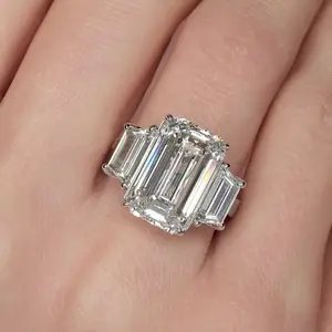 Anillo de oro blanco de corte esmeralda 14K 18K anillo de compromiso de diamantes cultivados en laboratorio anillo de bodas de diamantes cultivados en laboratorio para mujer