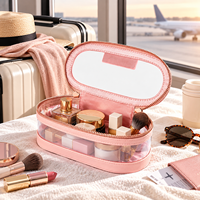 Sac de voyage pour femmes en cuir PU, organiseur de maquillage, sac cosmétique transparent en PVC, pochette transparente en PVC
