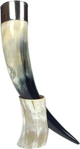 เขาสัตว์ตกแต่งทรงหรูหราพร้อมฐานสำหรับดื่มและใช้งานอื่นๆ สีธรรมชาติ ดีไซน์โดดเด่น ขัดเงาด้วยมือ ผลิตด้วยงานฝีมือทำมือ - Product Image 2