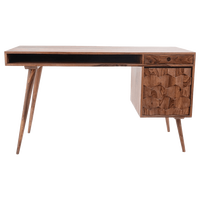 Bureau de travail moderne et durable en bois avec rangement à panneaux hexagonaux et design élégant à pieds en T pour la maison ou le bureau