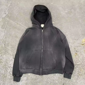 Sweat-shirt d'hiver personnalisable en coton 100% de haute qualité, délavé à l'acide, avec fermeture éclair, broderie vieillie, style streetwear, écologique - Product Image 3