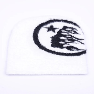 Bonnets unisexe d'hiver en mohair noir à bordure rouge avec logo personnalisé Bonnet d'hiver tricoté de couleur unie bon marché Bonnet en acrylique vierge OEM - Product Image 5