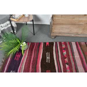 Tapis traditionnel en laine marron rose 2.3x9.3 pieds tapis rectangulaires turcs faits à la main Patchwork Design pour salon Latex nouveau tapis de chevet - Product Image 2