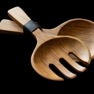 Juego de cubiertos de madera de mango natural para el hogar, cocina, decoración de mesa, uso de catering, juego de cubiertos con acabado natural, herramientas para ensalada - Product Image 1