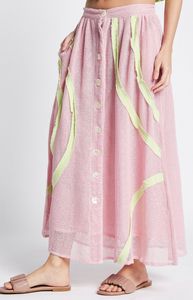 Maxi falda acampanada Rosa ondulado para mujer, estilo informal de algodón transpirable con decoración bordada, cintura Natural - Product Image 3