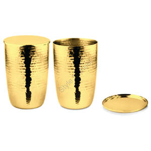 Récipients en verre martelé revêtus de PVD or en acier inoxydable 2 pièces avec couvercles en acier inoxydable et plateau en acier inoxydable Couleur CLASSIC Design élégant - Product Image 4