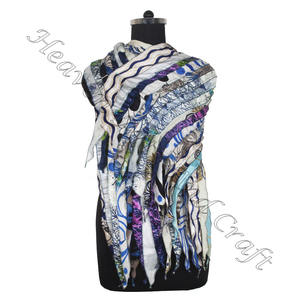 Soie recyclée Sari 15 bandes Designer foulards faits à la main étole châles SC620 soie fine en gros recyclé Vintage Sari femme écharpe - Product Image 6