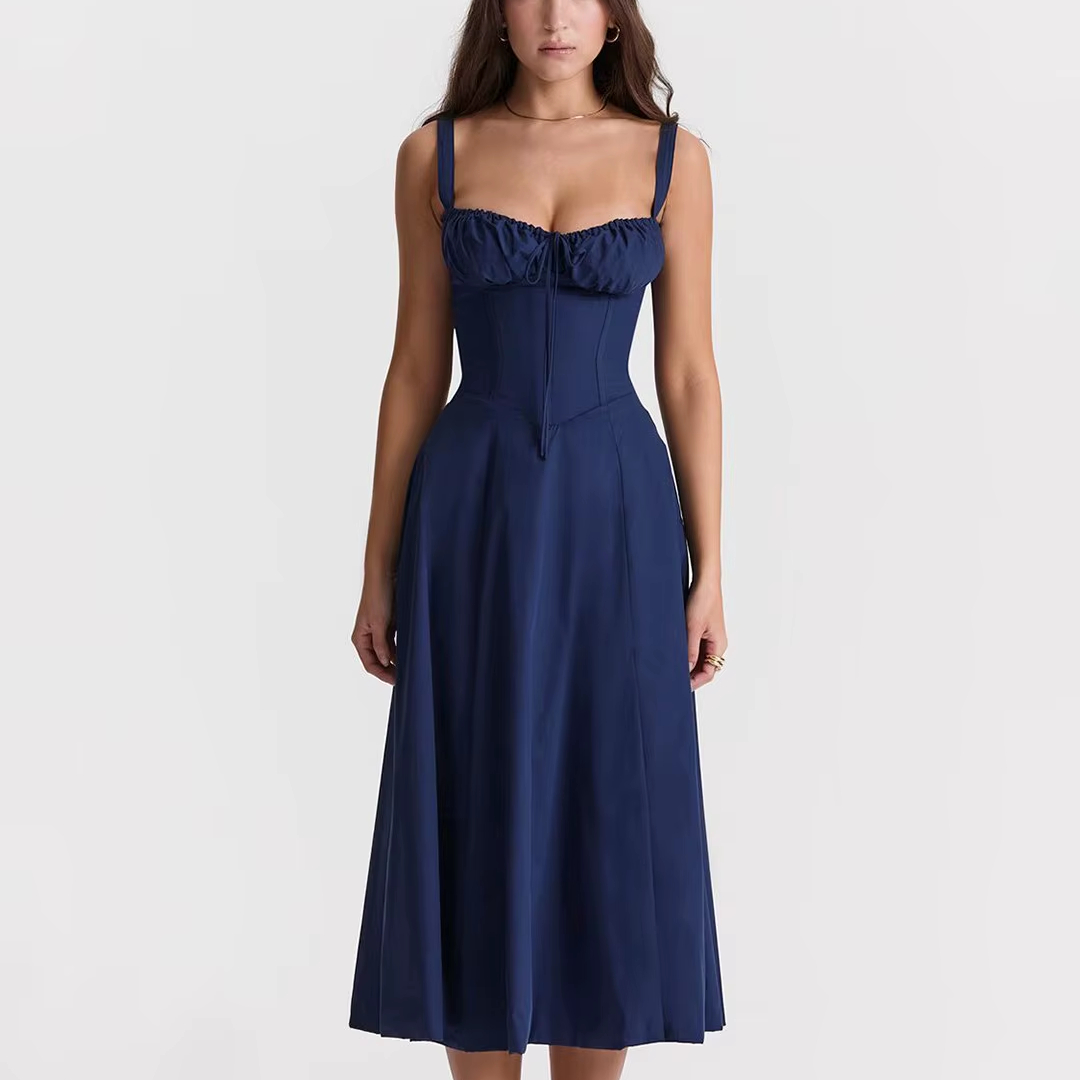 Fit and Flare Midi Dress with 3/4 Sleeves - Elegant Style