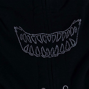 Sudadera con capucha de diamantes de imitación nacarados hecha a medida con logotipo personalizado, Sudadera con capucha de esqueleto de diamantes de imitación con cremallera completa de calavera de mujer de alta calidad - Product Image 5