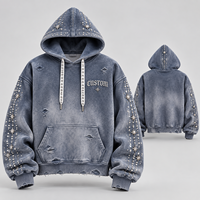 Sweat-shirt à capuche zippé pour homme, style streetwear, avec strass, coupe oversize, en molleton, décontracté, 100% coton brodé