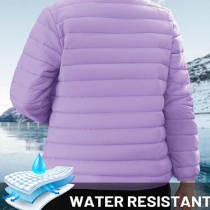 Veste matelassée légère pour femme, couleur violet clair, pliable, coupe-vent, chaude, imperméable, avec fermeture éclair - Product Image 6