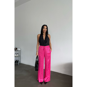 Pantalones de Mujer en Satén Jacquard Color Fucsia - Pantalones Elegantes - Product Image 6