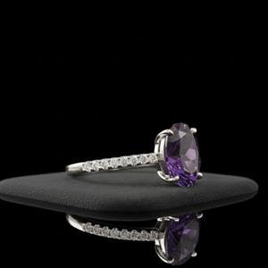 Anillo de Compromiso Islámico Certificado por Terceros, Anillo de Boda con Amatista Natural de Corte Ovalado, Plata 925 con Engaste de Puntas, Rodio - Product Image 2