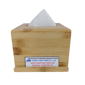 Boîte à mouchoirs en bois, design carré en bambou naturel avec étiquette, fabriqué au Vietnam - Product Image 6