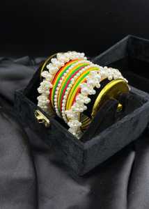 Ensemble de bracelets de mariée indiens pour femmes, en alliage de cuivre plaqué argent, bracelets en perles pour mariage, Dulhan Chuda - Product Image 2