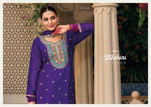 Costume de palazzo avec chinon lourd et travail de broderie complexe idéal pour les mariages, les événements culturels et les occasions festives - Product Image 2