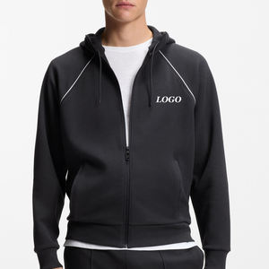 Sudadera con Capucha para Hombre, Diseño con Cierre de Cremallera, Precio al por Mayor, Mangas Completas, Color Sólido, con Bolsillos Laterales y Cordones - Product Image 1