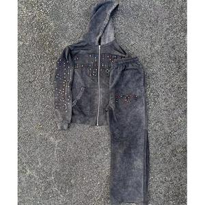 Conjunto Deportivo de 2 Piezas con Estampado Gráfico de Pedrería Personalizado para Hombre, Pantalones Deportivos Acampanados de Color Personalizado, Sudadera con Capucha y Cremallera, Conjunto de Jogger para Hombre - Product Image 1