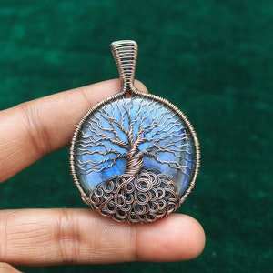 Pendentif arbre géant en labradorite de feu Pendentif en laiton enroulé de fil de fer Bijoux pendentifs étonnants Collier Wholesale Brass Jewelry - Product Image 2