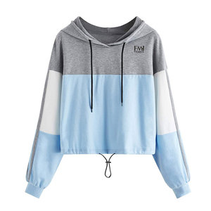 100% algodón elegante Crop Top sudaderas con capucha para mujer ropa informal con logotipo impreso personalizado invierno con capucha Jersey tela - Product Image 1