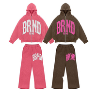 En gros, Ensemble de survêtement pour hommes grandes tailles, hiver, personnalisé, en molleton bouclette épais uni délavé à l'acide, comprenant un sweat à capuche et un pantalon de survêtement