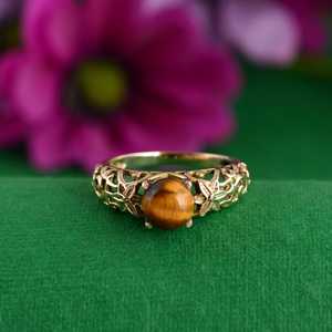 แหวนทองเหลืองลายเสือตาเสือสไตล์โบฮีเมียน ชุบทอง 18k ลายฉลุดอกไม้ แหวนขายส่งสำหรับผู้หญิง - Product Image 1