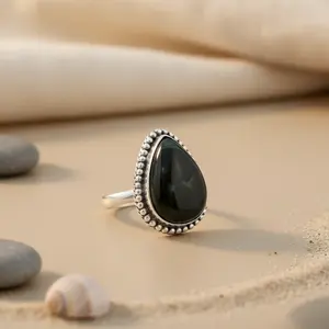 Anillo de Moda de Plata 925 con Ónice Negro para Mujer, Joyería con Piedras Preciosas - Product Image 1