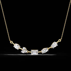 Radiant 14K Gold Necklace with Lab Grown Oval Marquise Pear CVD Diamond Beaded <b>Bracelet</b> Style Romantic Lover's Pattern - Product Image 1