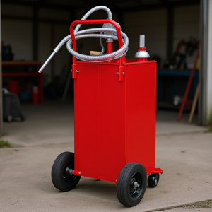 Red Fuel Caddy 30 Gallon 4 Wheels Manual Transfer Pump <b>Gasoline</b> Storage Tank For Cars Lawn Mowers Boats Industrial Use - Product Image 2
