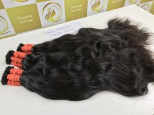 Cheveux vierges vietnamiens lisses en soie noire de 60 cm, non traités, Remy, cuticules alignées, double trame machine, trame invisible - Product Image 5