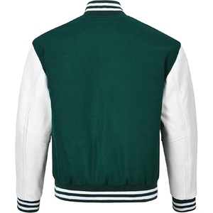 <b>Men</b> Classic Forest Green and <b>White</b> Varsity <b>Jacket</b> Authentic Athletic Letterman Bomber with Contrast Sleeves - Product Image 2