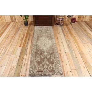 พรมวินเทจสไตล์ตุรกีขนาด 2.7x8.9 ฟุต ลายจุดสีน้ำตาล ทำจากขนสัตว์ - Product Image 1